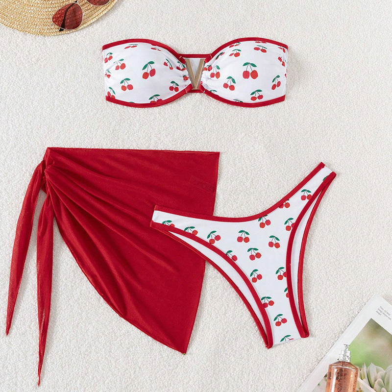 Wholesale Two-piece skirt three-piece printed swimsuit